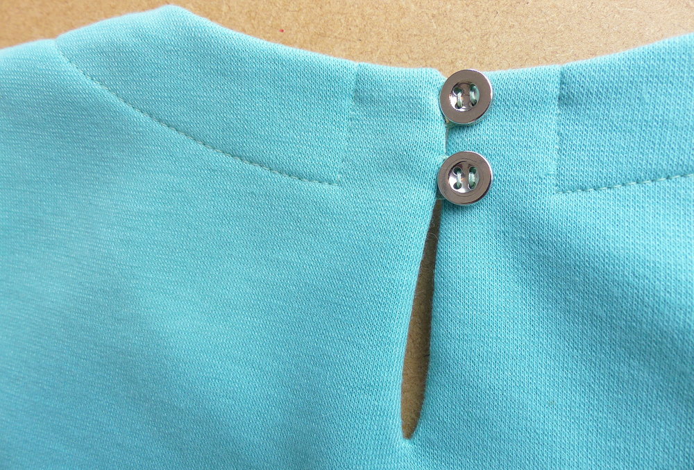  Minty Fresh for the Social Sew. Mint Ponte knit dress. Back neck detail