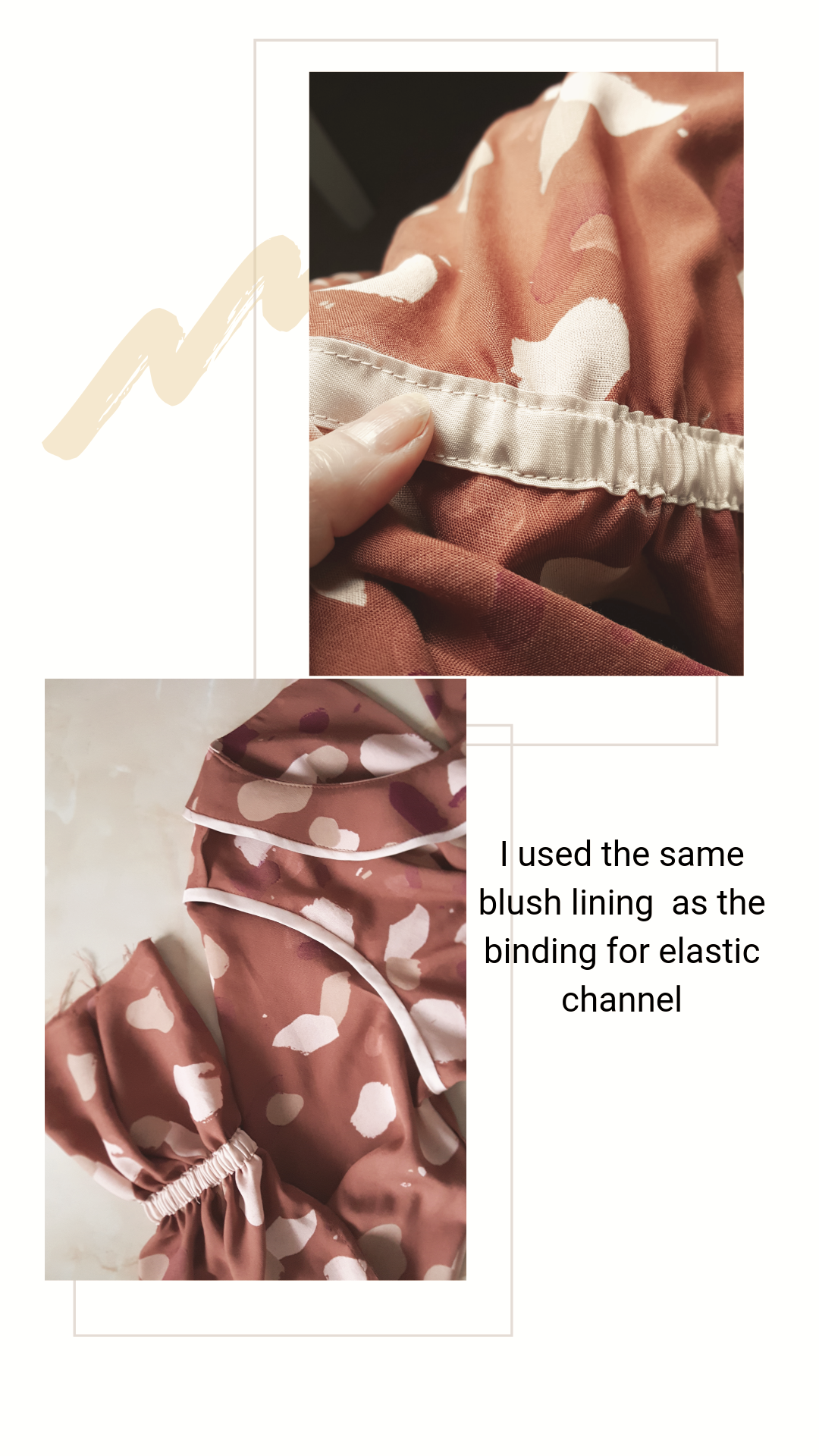 Elastic casing and seam bindings. on Burda dress