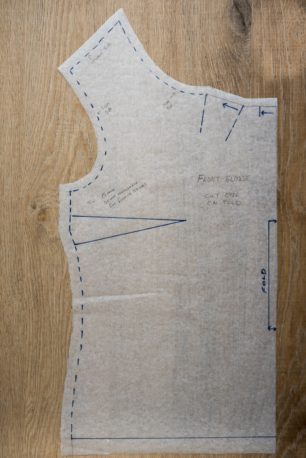 
Finished front bodice pattern