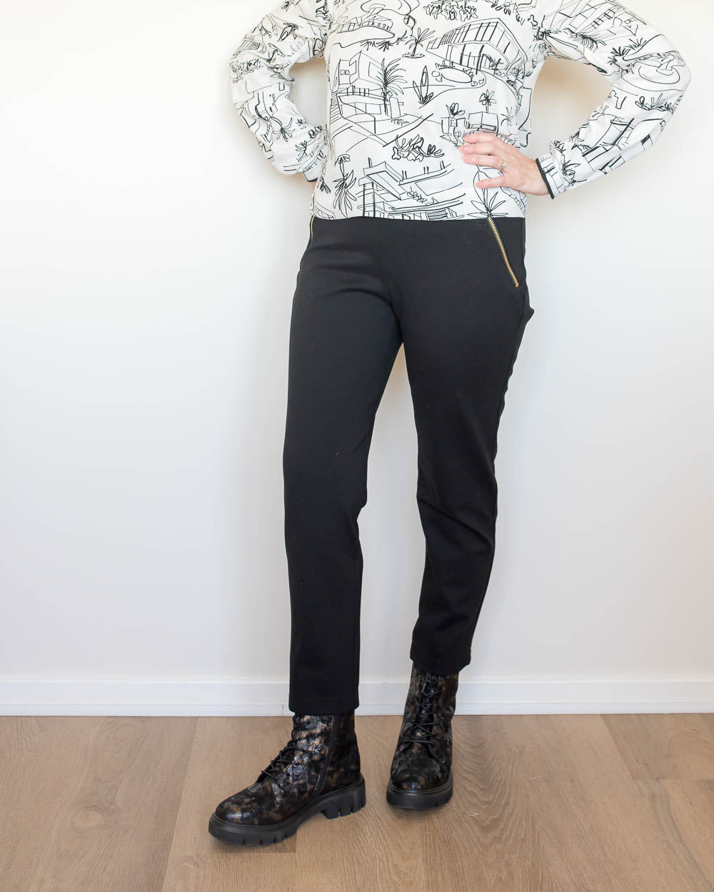 Zip Detail Black Pants