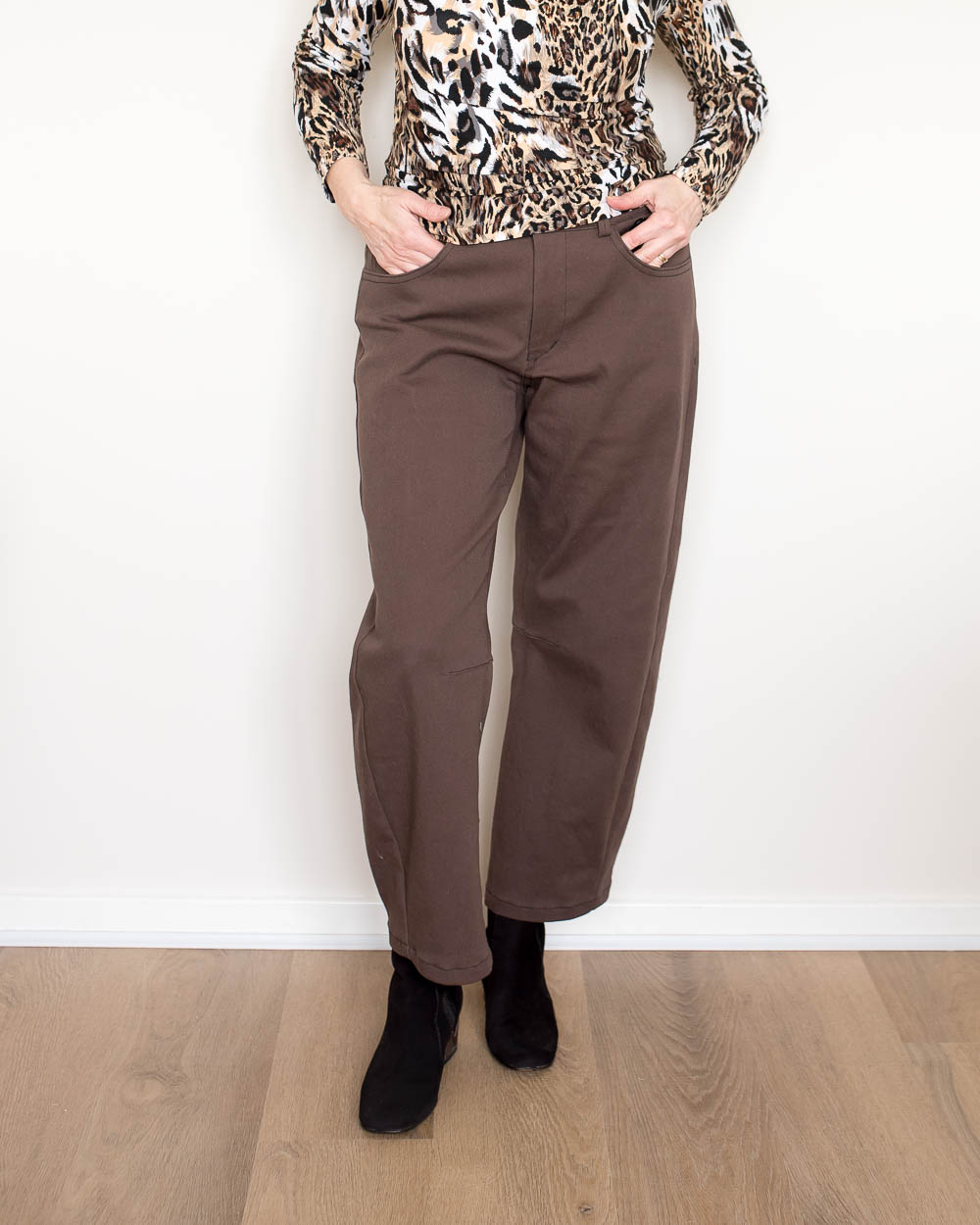 Chocolate Brown Barrel-Leg Jeans