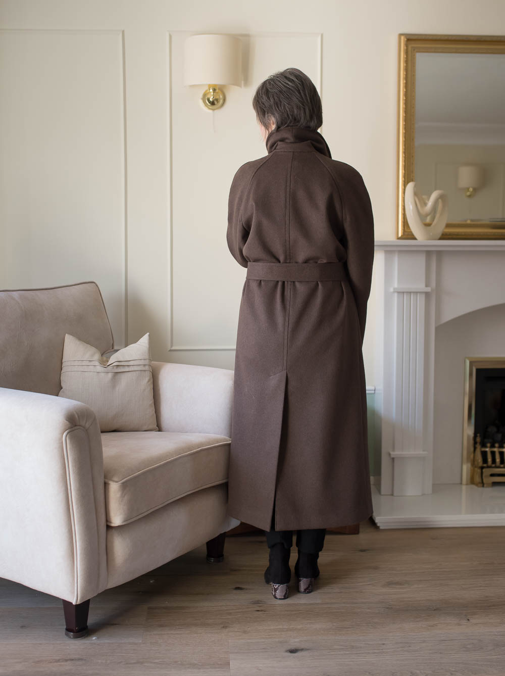 Brown Mysaria Wrap Coat By Vikisews. Back view