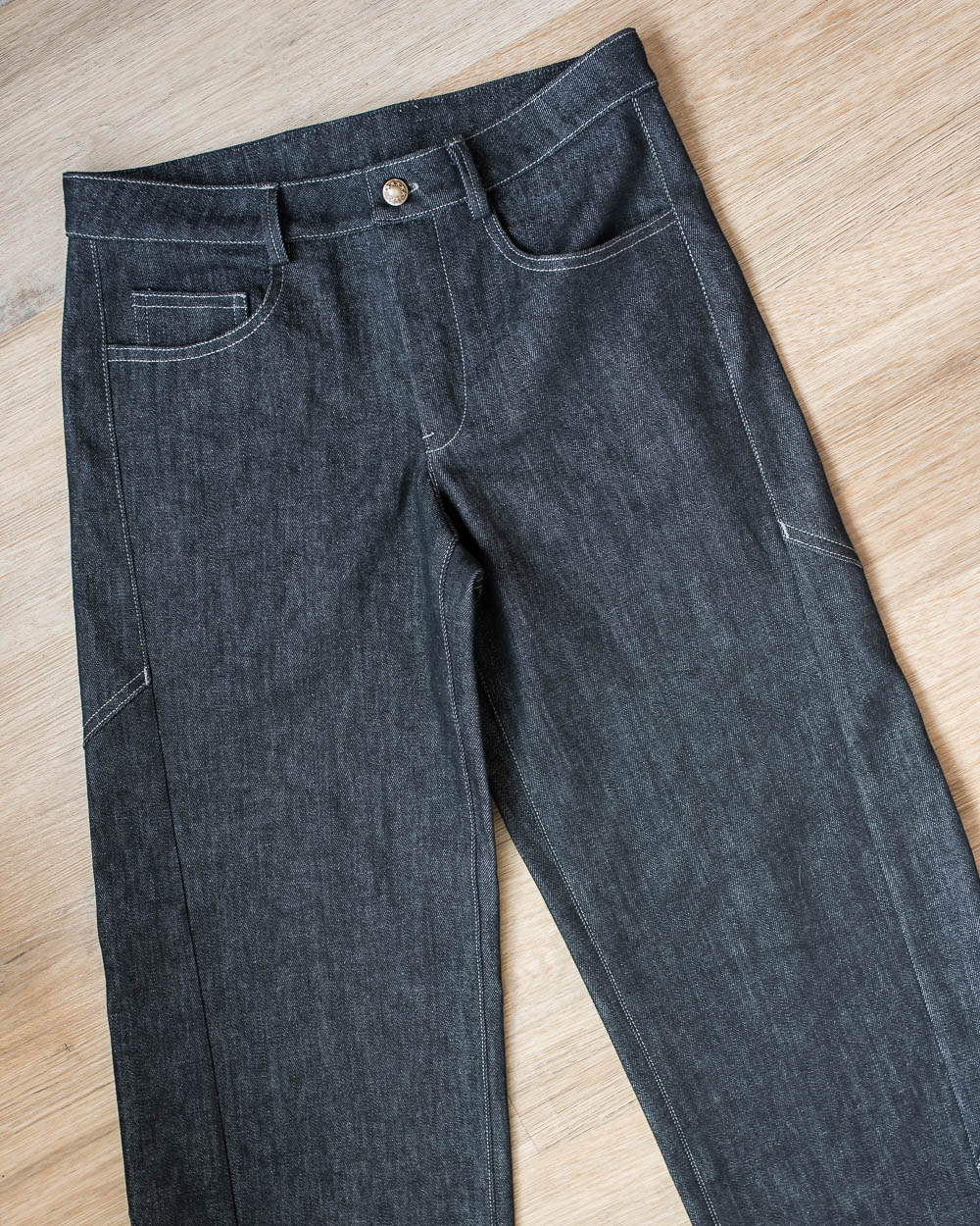 Black wide jeans close-up